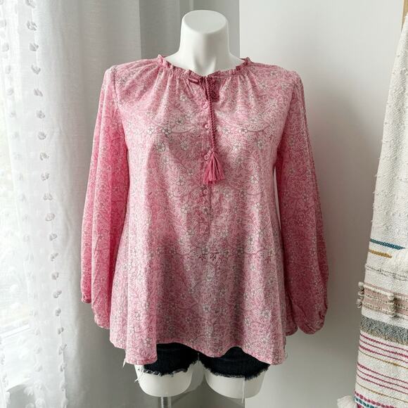 India Collection by Emerson Fry Crocus Bardot Pink Floral Balloon Sleeve Top S - Picture 4 of 13